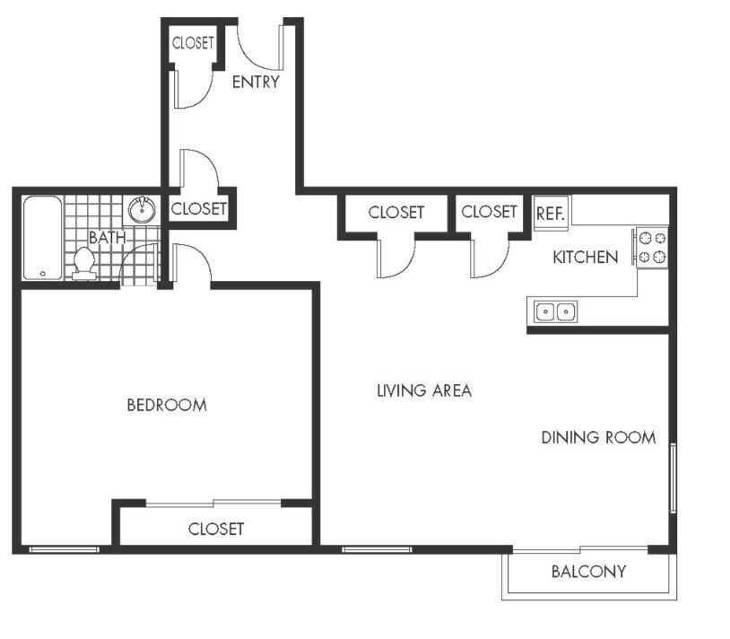 Floor Plan - 1 Bed, 1 Bath B