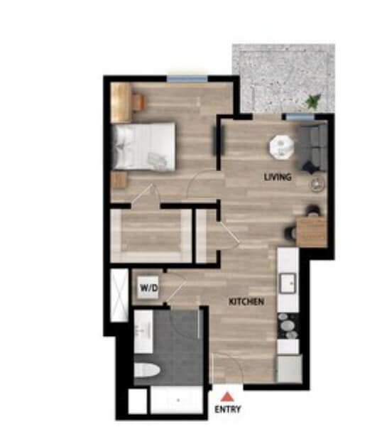 Floor Plan - 1 Bed 1 Bath - 622 sqft