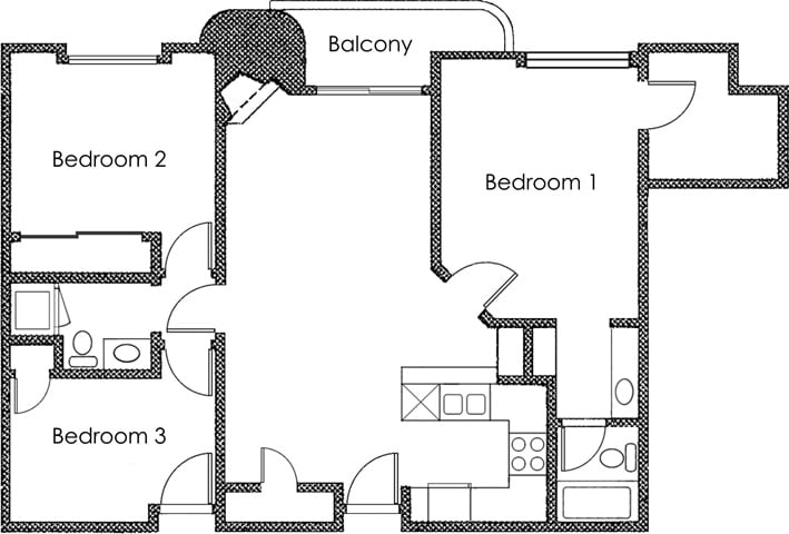 Floor Plan - 3BR 2BA - FLOOR PLAN A - 1400 MIDVALE