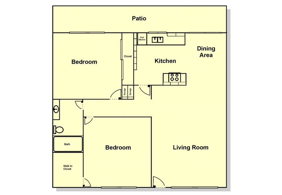 Orleans 2 bed 1 bath Floorplan 858sf.jpg - 2 Bedroom, 1 Bath - with Patio