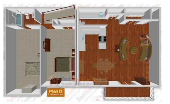 Plan D - 2 Bedroom 1.5 Bath