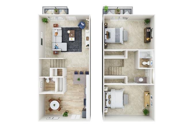 Floor Plan - Townhouse 2 Bedroom 1.5 Bath 
