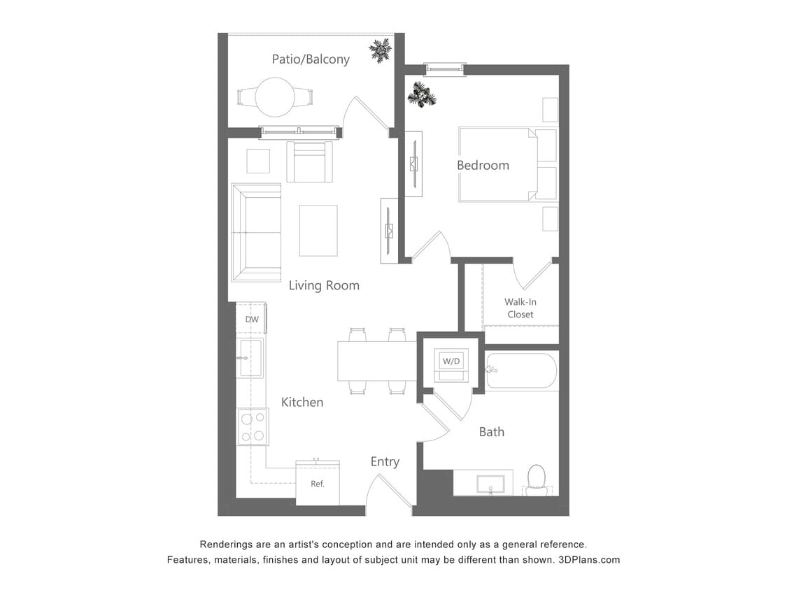 Floor Plan - One Bedroom, One Bath