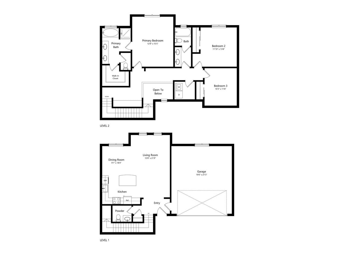 Floor Plan - 3 Bed 2.5- 1661 sq ft Townhome