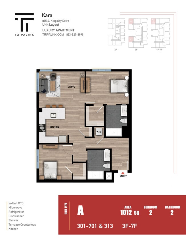Floor Plan - 2 Bed 2 Bath - 983 sqft
