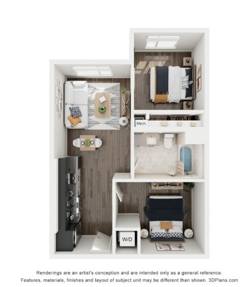 Floor Plan - 1 Bed 1 Bath +Den - 692 sqft