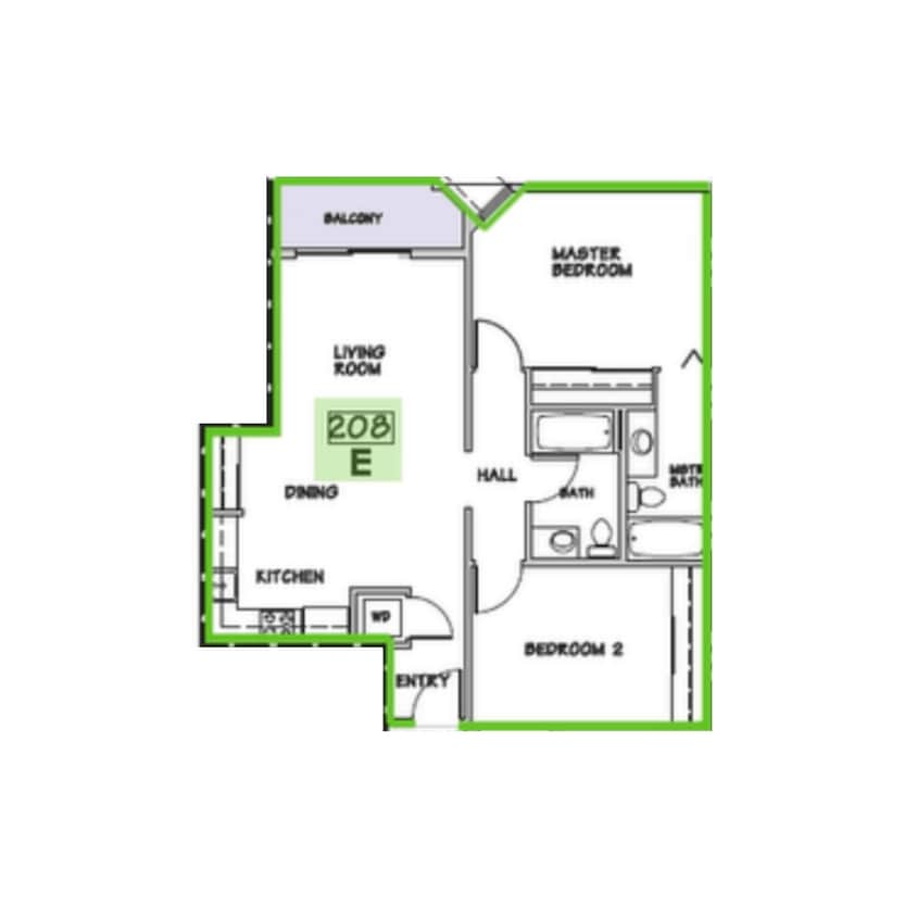 Floor Plan - E - 2 Bed 2 Bath