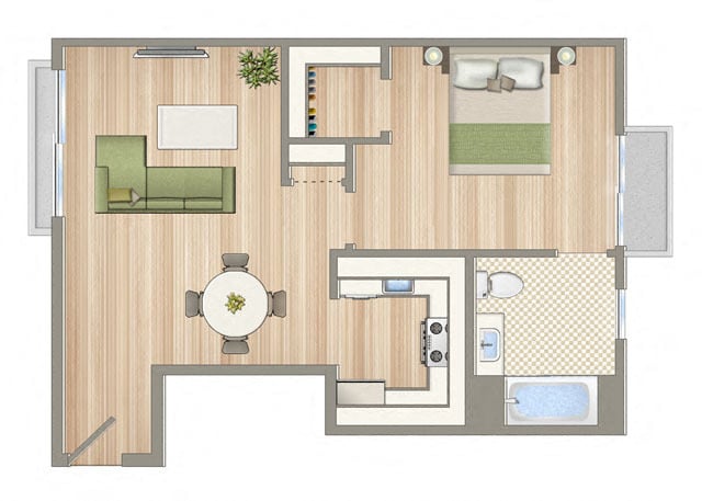 Floor Plan - 1 Bedroom, 1 Bathroom 