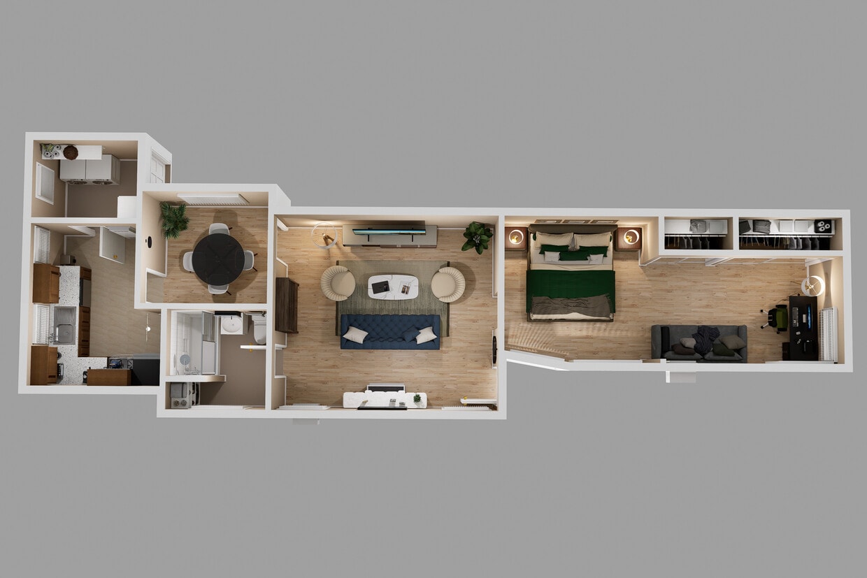 3-D Floor plan of One bedroom - 1x1