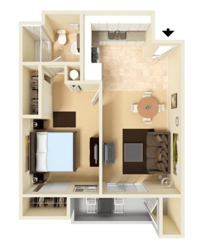 Floor Plan - One Bedroom One Bath Plus Den