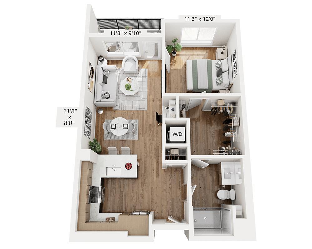 Floor Plan - One Bedroom - A1D