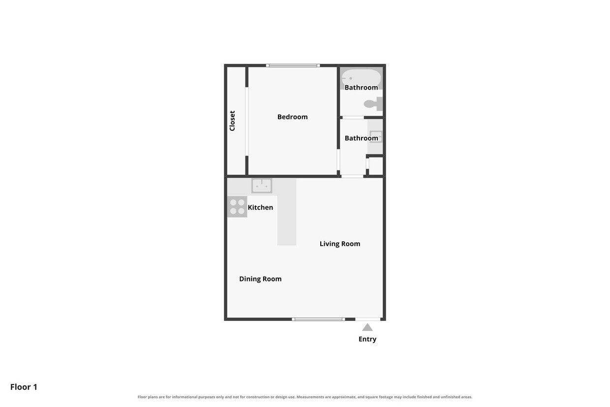Floor Plan - 1 Bed 1 Bath