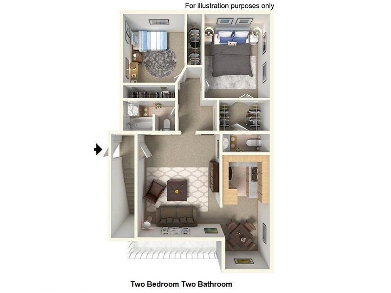 Floor Plan - 2 Bedroom 2 Bathroom REMODELED