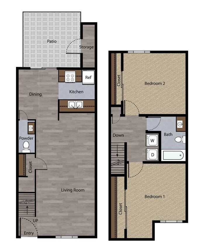 Floor Plan - Two Bedroom Townhome Plan E
