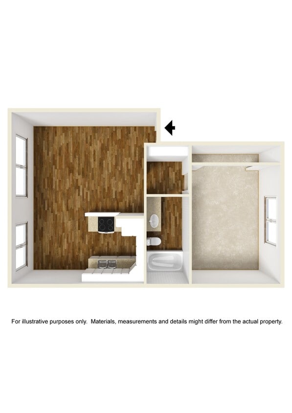 Floor Plan - 1 Bedrooms, 1 Bathroom Plan C