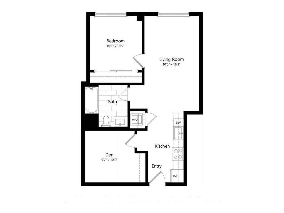 Floor Plan - 2B (1 bedroom + den)