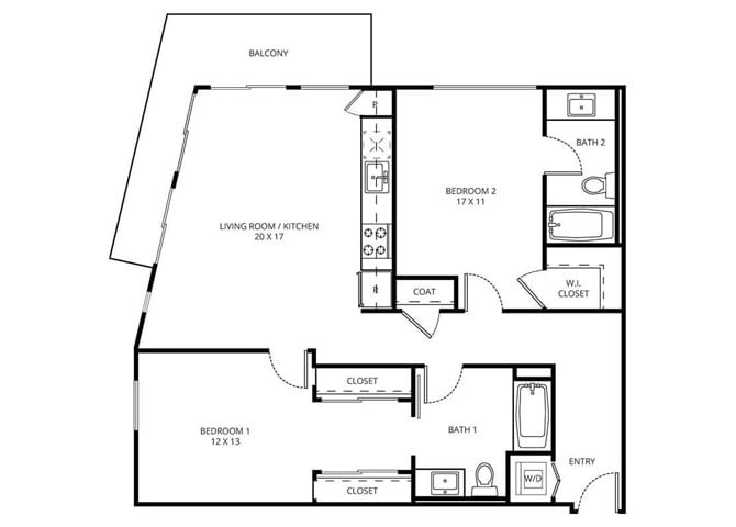 Floor Plan - 2 Bedroom 2 Bath A-2 