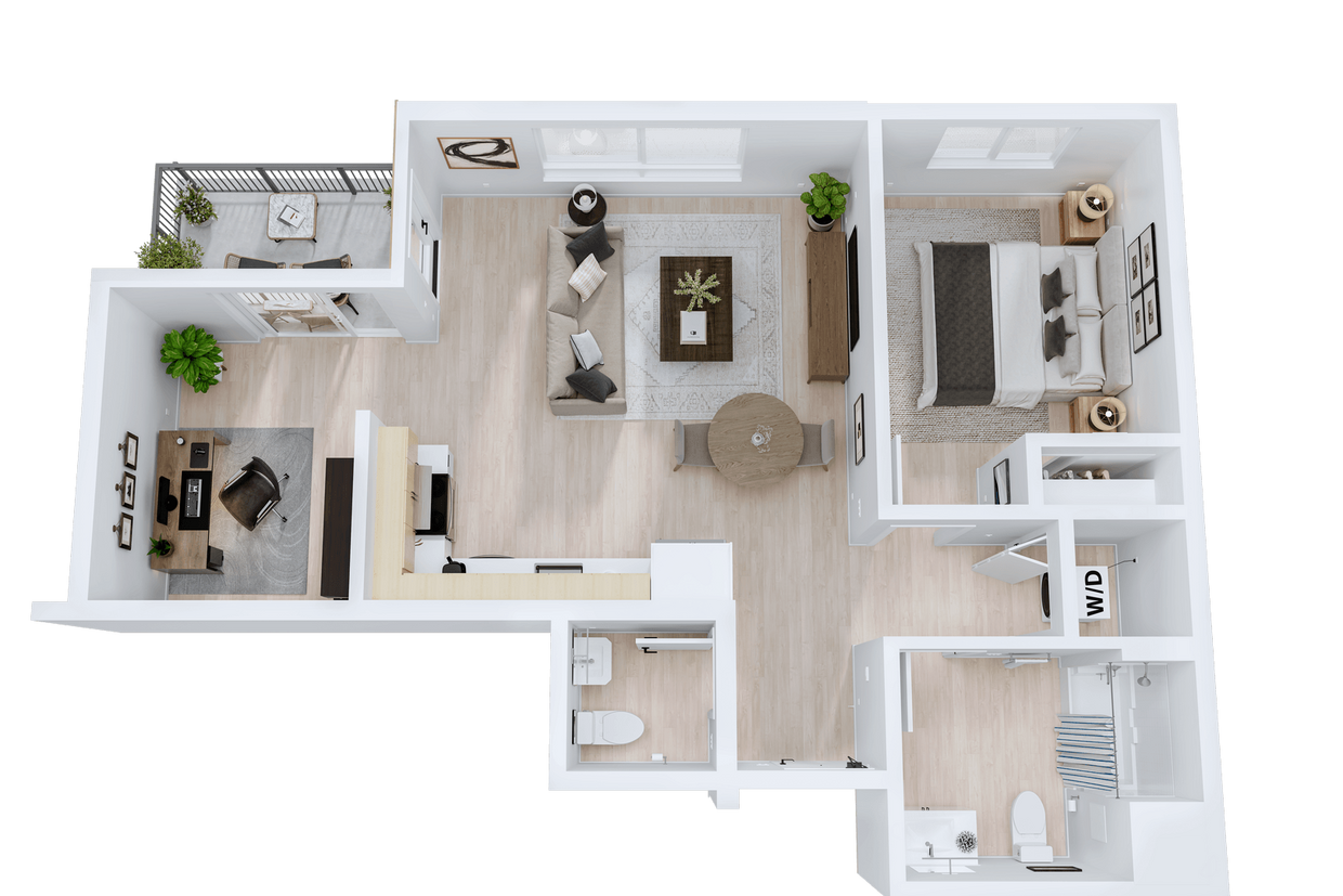Floor Plan - Plan D - 1 Bedroom Plus Flex Space, 1.5 Bath