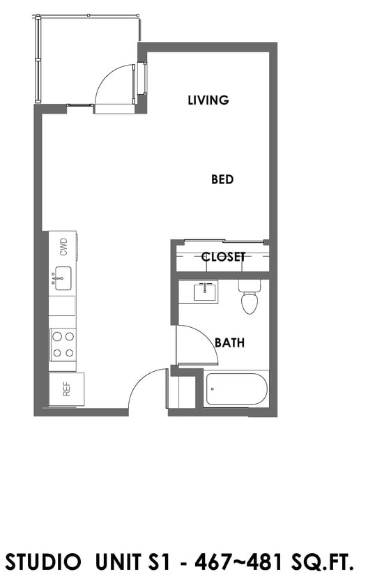 Floor Plan - Studio - 475 sqft