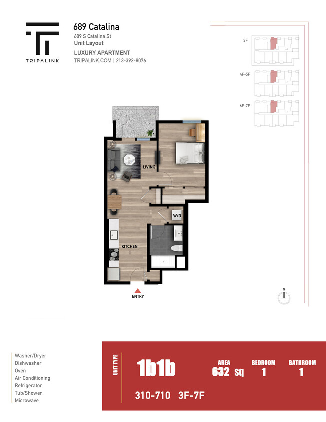 Floor Plan - 1 Bed 1 Bath - 632 sqft