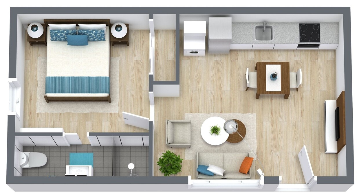 Floor Plan - 1 Bed | 1 Bath | D | Downstairs