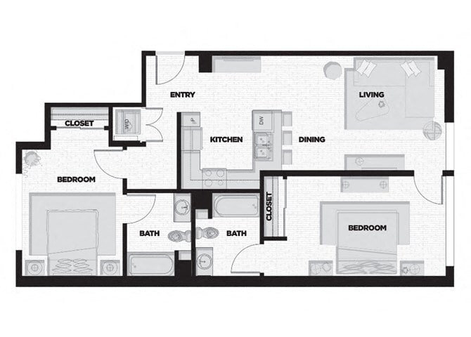 Floor Plan - 2 Bed - 2 Bath B1