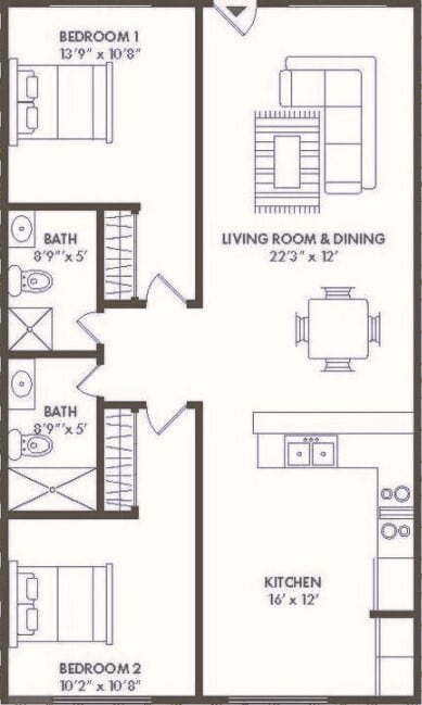 Floor Plan - Two Bedroom, Two Bathroom