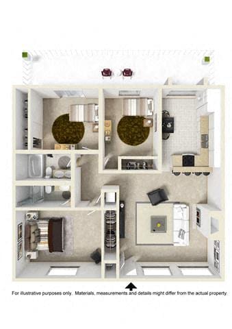 Floor Plan - 3 Bed 2 Bath - 1128 Sqft