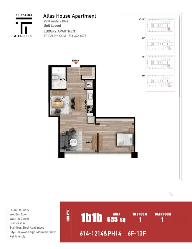 Floor Plan - 1 Bed 1 Bath - 655 sqft
