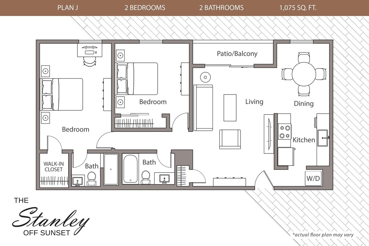 Floor Plan - 2 Bedrooms, 2 Baths Plan J