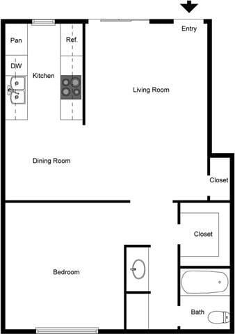 Floor Plan - 1 Bedroom 1 Bath