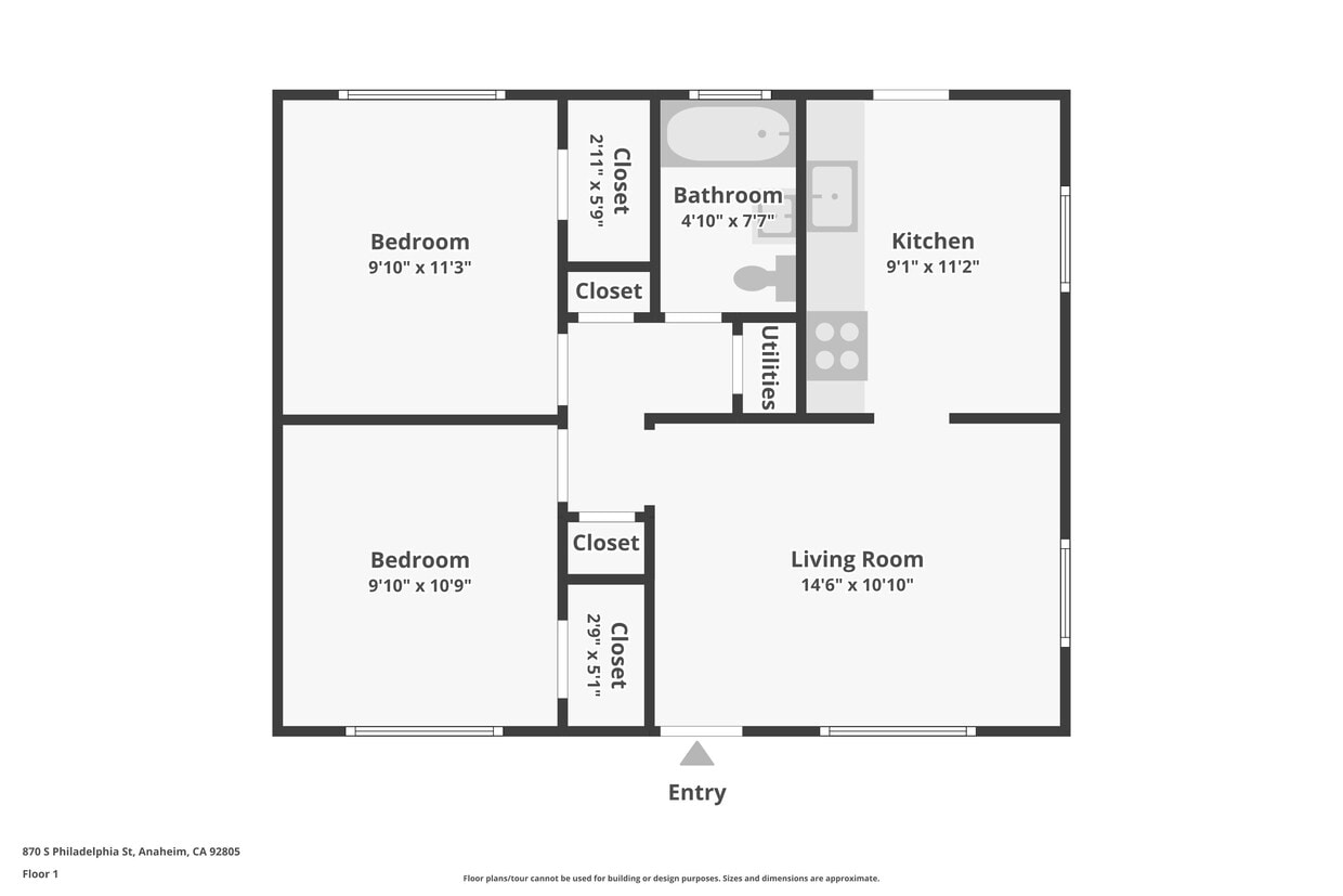 Floor Plan - 2 Bed 1 Bath