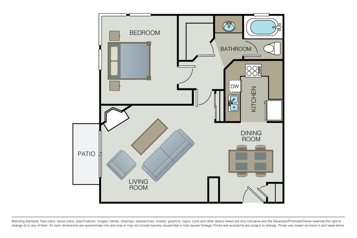 Floor Plan - 1 Bed 1 Bath - Marbella 1