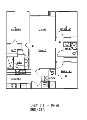 Floor Plan - Three-Bedroom Three-Bathroom - B