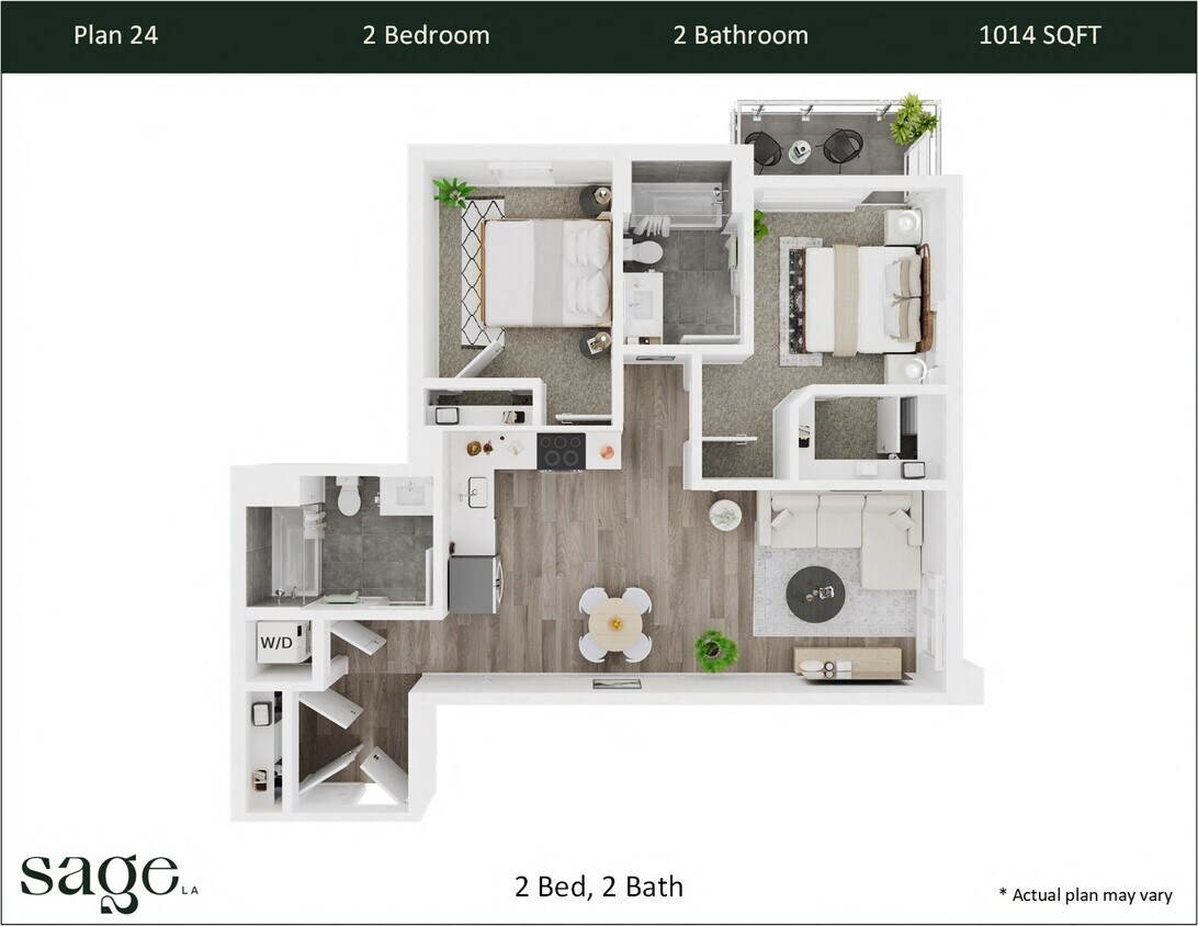 Floor Plan - 2 Bedroom, 2 Bath Plan 24