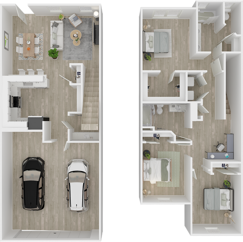 Floor Plan - Three Bedroom, 2.5 Baths