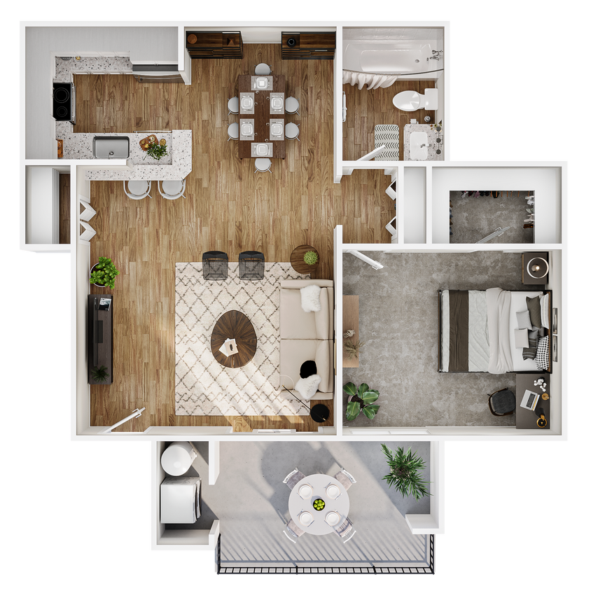 Floor Plan - 1 Bed, 1 Bath B