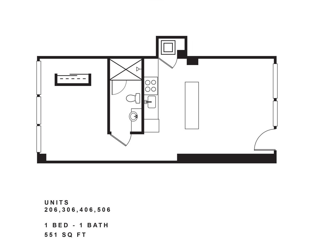Floor Plan - 1 Bedroom, 1 Bath D