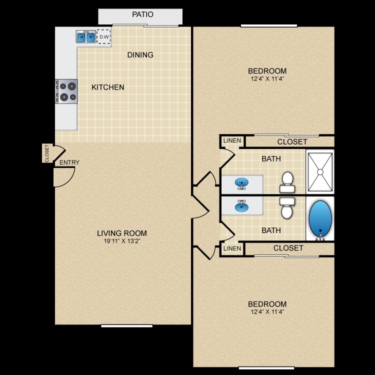 Two Bed Down - 2 Bed 2 Bath Down