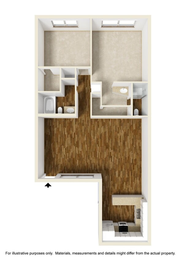 Floor Plan - Plan D - 2 Bedrooms, 2 Bathrooms
