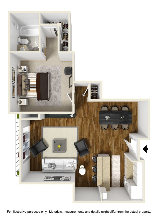 Floor Plan - 1 Bed 1 Bath Plan C 