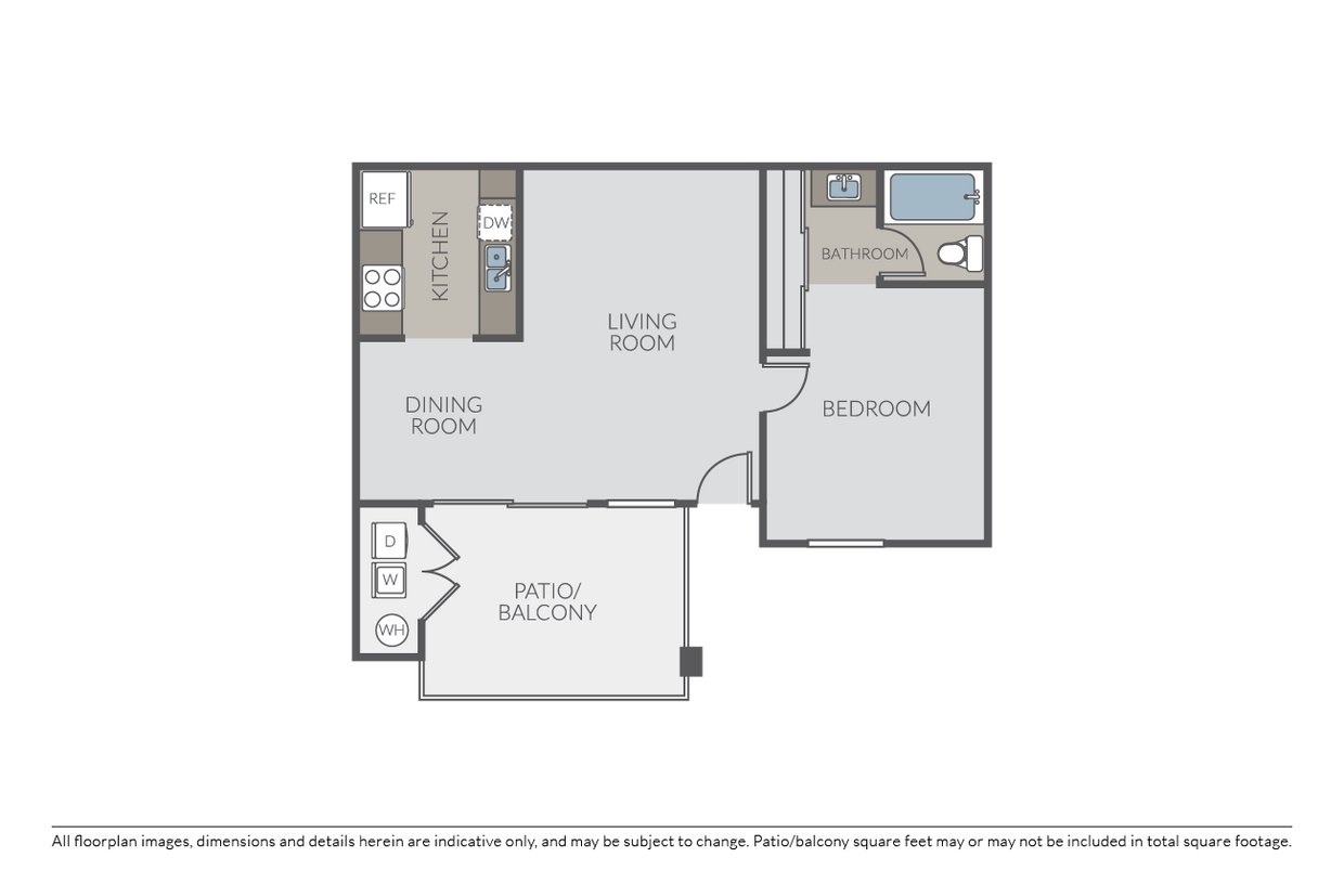 Floor Plan - 1 Bed 1 Bath (A2)