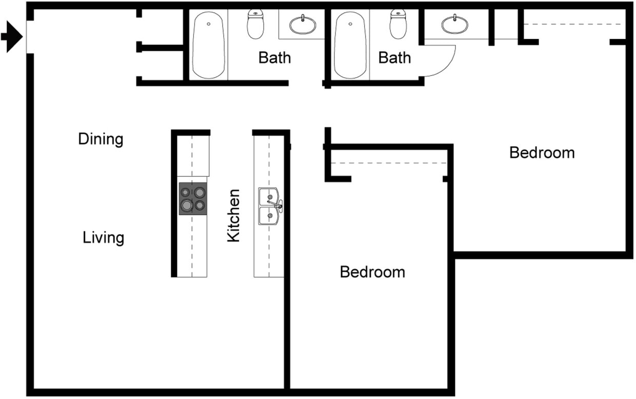 Floor Plan - 2 Bedroom 2 Bath