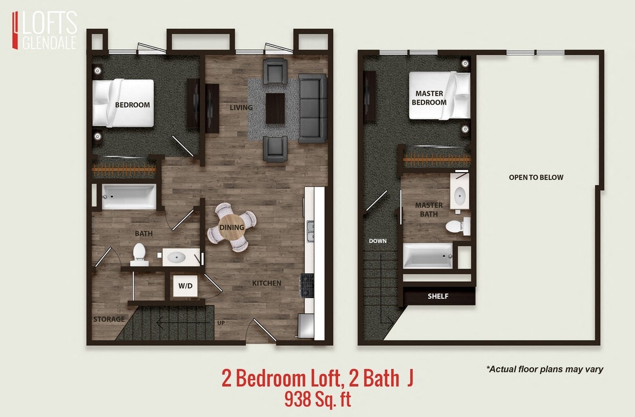 Floor Plan - 2 Bedroom Loft, 2 Bath J