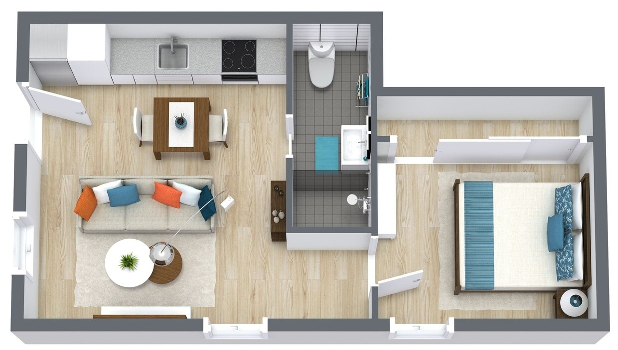 Floor Plan - 1 Bed | 1 Bath | Downstairs 65