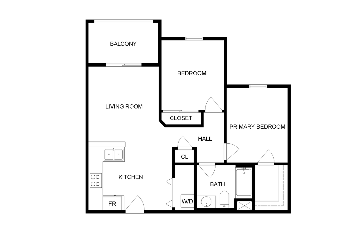Floor Plan - Two Bedroom, One Bathroom