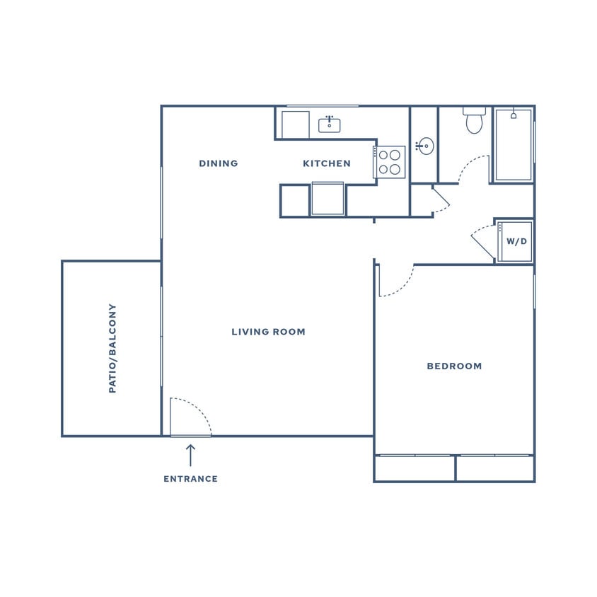 Floor Plan - 1 Bed, 1 Bath - A1 (Opal)