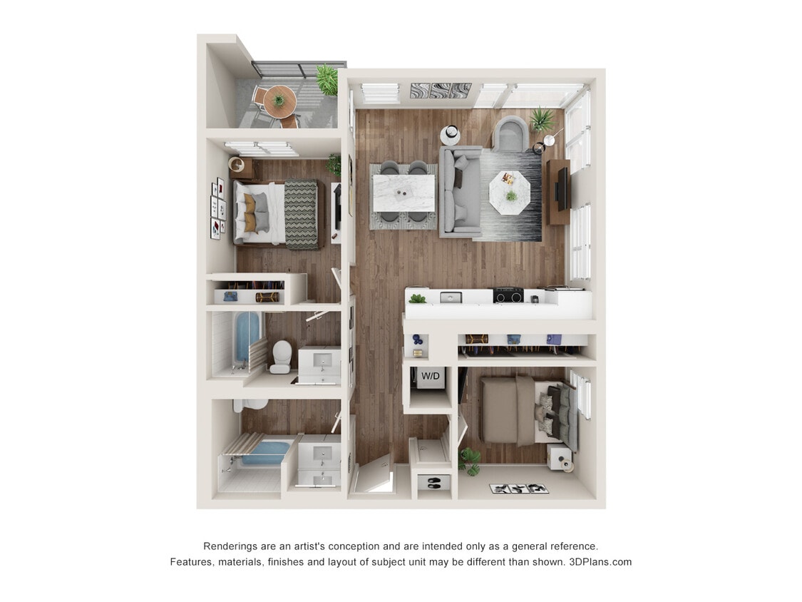 Floor Plan - 2 Bed 2 Bath - 939 sqft