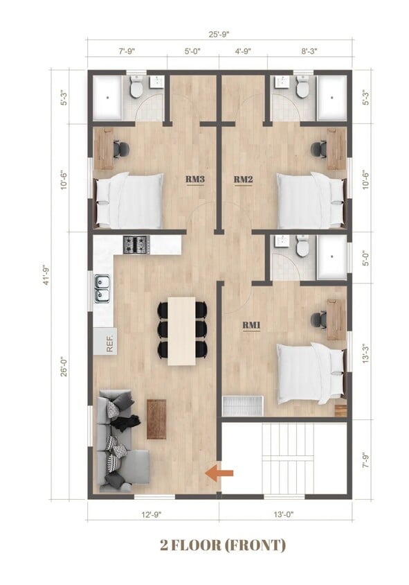 1299 Floor Plan - 1299 FL2 Private Suite in Shared 3B3B