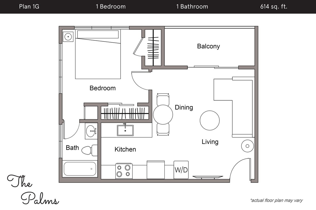 Floor Plan - 1 Bedroom, 1 Bath G